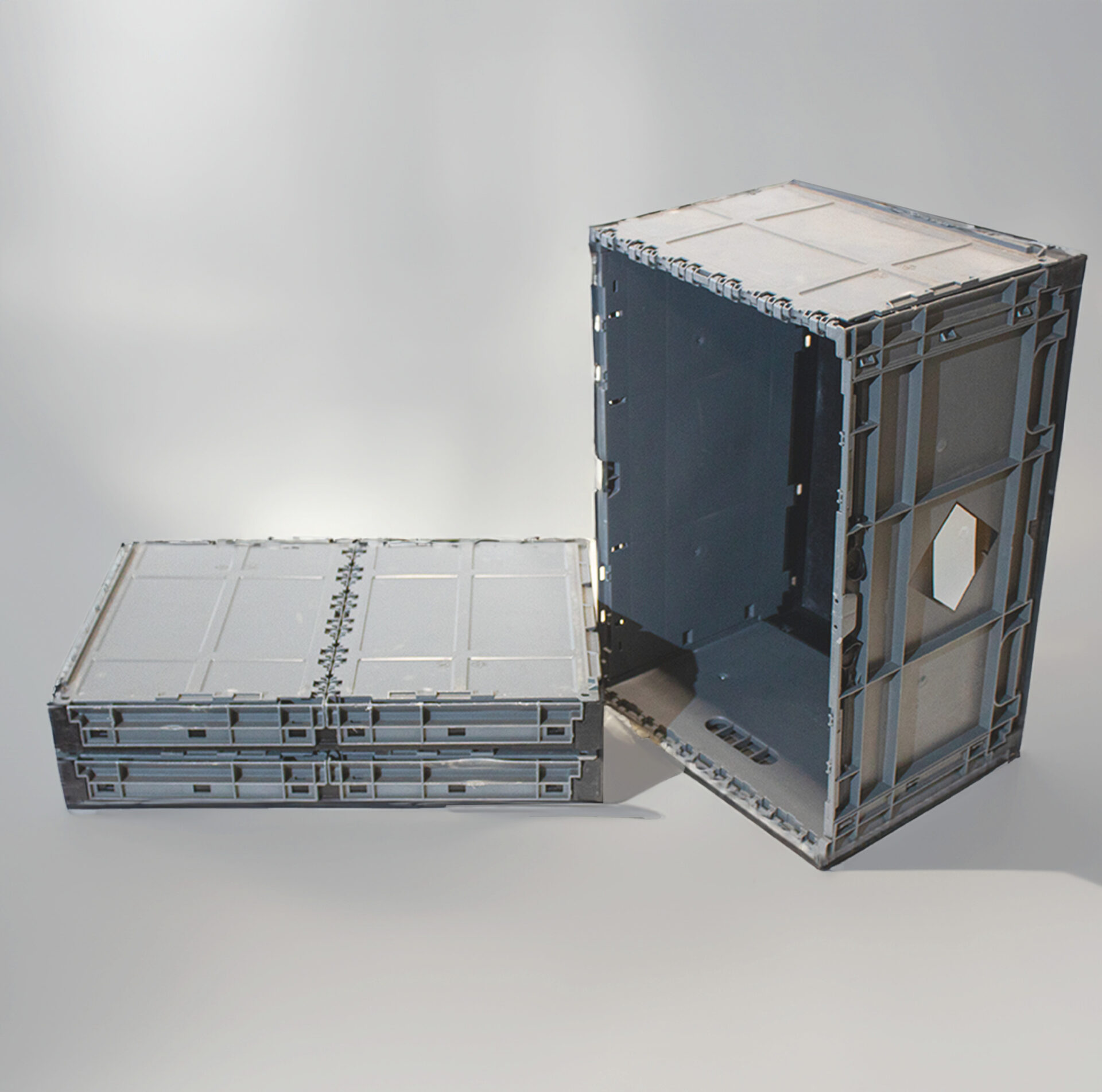 3x graue Klappbox mit Deckel in Euromaß 60x40x34cm 68,5l